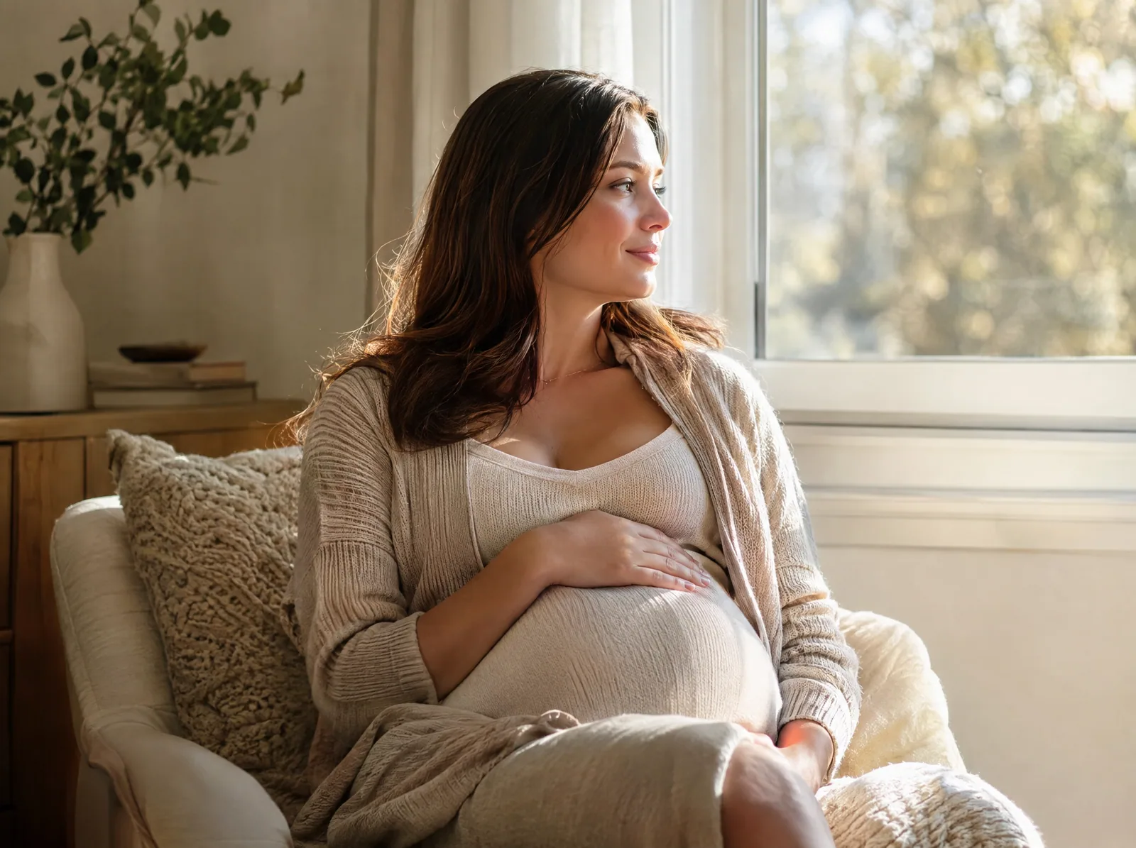 Expectant mother relaxing at home before a NIPT blood draw